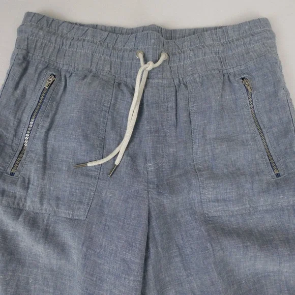 Athleta Blue Linen Blend Drawstring Zip Pocket Jogger Pants Women Size 10‎ - Picture 3 of 12